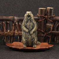 Figurine Brass-Colored Groundhog Statue Miniature Sculpture for Desk