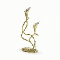 Three-Head Candelabra Sculptural Floral Candlestick Holder Elegant for Mantel