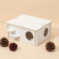 Wooden Hamster House with Climbing Ladder, Multi-Level Wood Habitat for Syrian Hamster Cage, Small Animal Structure with Two Entrances and Ramp