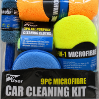 9 Piece Car Cleaning Kit, Microfibre Car Detailing Kit with Wash Mitt, Wheel Brush & Cleaning Sponge, Car Washing Products for Enthusiasts