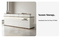 Modern Reception Desk Minimalist Front Desk Counter Checkout Area Varnish Ed Finish Sturdy Construction Secure Storage Suitable for Business Owners Lobby Retail Store Corporate Workplace