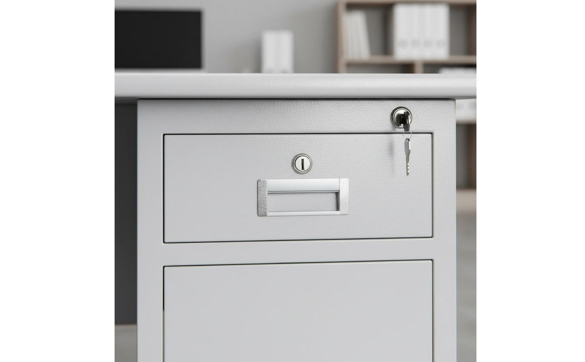 Metal Office Desk with Locking Drawers Wide Desktop Steel Computer Desk Built-in Cable Management Single Person Workstation with Storage for Dorm Room
