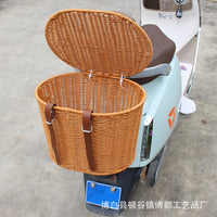 跨境电动车前车筐编织收纳筐塑料自行车通用款多功能置物车篮