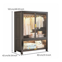 1 Piece Metal Wardrobe Cabinet Steel Storage Dustproof Bedroom Wardrobe Large Capacity Easy Assembly Carbon Steel Frame Suitable for Families Dorm Room Home Office Garage