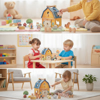 Pretend Play Farm Shape Sorter Playset Fine-Motor Barn Shape Sorter Educational Barn Toy with Animal Figures Learning for Toddlers, Preschoolers, Playroom, Daycare