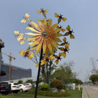 Metal Sunflower and Bees Wind Spinner金属向日葵风车创意风车