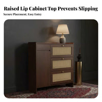 Retro Design Rattan Tip-out Shoe Cabinet Unrestricted Standing Storage Furniture Space-Saving Design Large Capacity for Homeowners, Apartment Dwellers, Families, Entryway, Hallway, Mudroom, Living Room