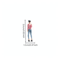 Blue Pants Miniature Decor Tabletop Fairy Garden 1:64 Scale Female Figurine Standing Female Figurine Micro Landscape for Diorama