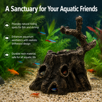Fish Aquarium Tree Stump Hide Ornaments, Dark Brown Resin Woodland Decor 16x10x18cm, Fish & Shrimp Hiding Place