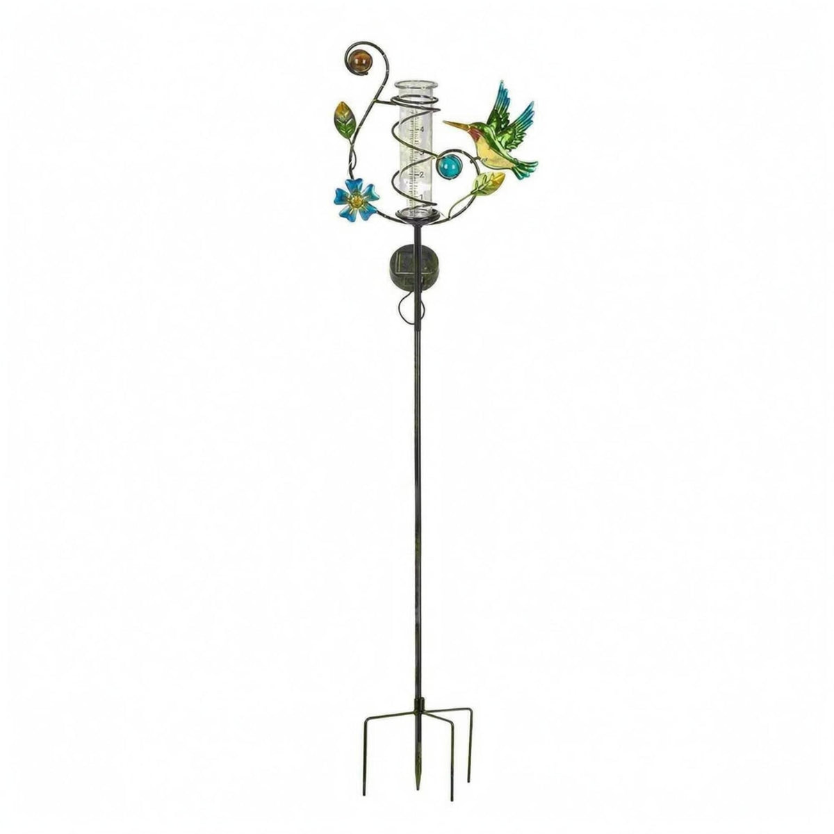 Solar Rain Gauge Stake Easy to Read Hummingbird Rain Gauge Weather Resistant