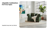 Genuine Leather emerald Button-Tufted Sofa Oil Wax Finish Button-Tufted Settee Vintage design Living Room Furniture timeless outline for Interior Designers, Apartment Dwellers, spirits Bar, Hotel Lobby, Office, Bedroom