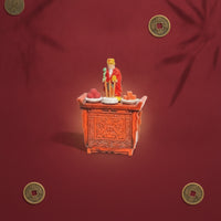 Shrine with Fragrance Burner Ornate Wealth God Figurine Carved