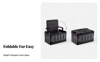 Foldable Design foldable Seat Box with Backrest Large Capacity Outdoor gear Weather-Resistant Storage Trunk durableDuty Construction for outdoor adventurers, Car Owners, Camping, Fishing, outdoor dinings, Hunting