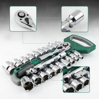 23 Pieces Industrial Socket Wrench Set Quick-Release Ratchet and Socket Set 72-Tooth Tool Kit Heavy Duty for Mechanics, DIYers, Car Repair, Garage, Engine Work