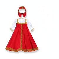 Red Folk Costume Dress Gold Trim Costume Dress with Headpiece Long Sleeve