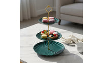 European Design 3 Tier Cake Stand Reusable Tiered Dessert Stand Sturdy 3 Tier Dessert Tray Gold Handle for Party