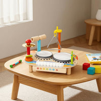 Allall-in-1 Wooden Musical Instrument Toy Multifunctional Toy Piano with Drums Multi-Functional Wooden Music Station Educational for Toddlers, Preschoolers, Kids, Playroom, Home, Daycare