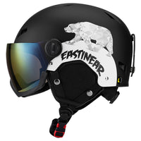 Cartoon Ski Helmet with Integrated Goggles for Adults