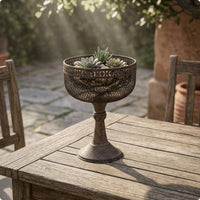 Decorative Iron Planter Bowl Shaped Pedestal Planter Raised Residence Style Decoration