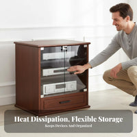 Solid Wood Amplifier Cabinet Lockable Wooden Stereo Cabinet with Lock Heavy Duty Construction AV Component Rack for Audiophiles, KTV, Conference Room