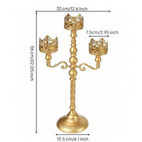 Gold-Finished Candelabra with Three Arms Twisted-Stem 3-Arm Candelabra Ornate Candlestick with Three Cups Elegant for Weddings