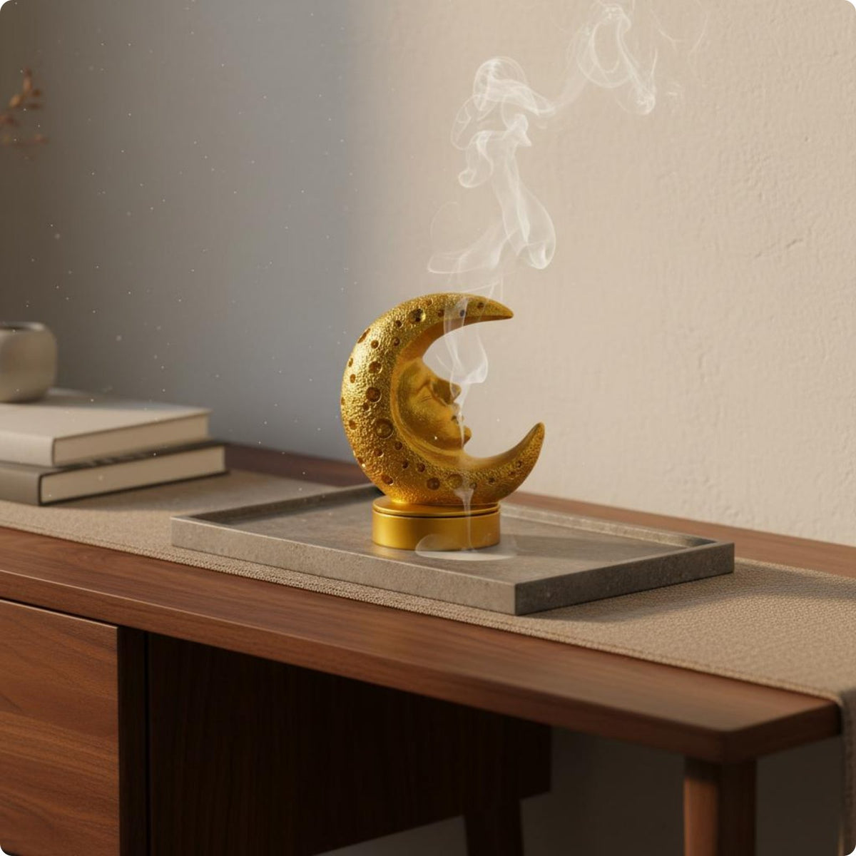 Moon Incense Burner Decorative Resin Incense Holder Mystical Design for Study