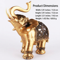 Golden Resin Elephant Statue Feng Shui, Raised Trunk Elephant Statue Home Office Ornament, Sculpture - Medium (14*15 cm)