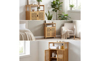 Bamboo Storage Cabinet Sturdy Cabinet with Slatted Doors Easy to Maintain