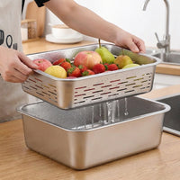 Stainless Steel Colander Set of 2, Rectangular Food Strainer with Slotted Holes, Kitchen Colander Draining Basket in Multiple Sizes for Home