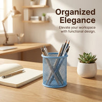 Metal Mesh Pen Holder for Desk, Round Pencil Cup Organizer, Large Capacity Stand, Office Student Supplies Storage