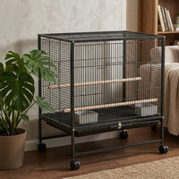Stackable Bird Cage with Wheels, Single Level Medium Pet Bird Cage for Small Birds, Indoor Breeding Set with Multiple Doors, Black or White