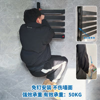 Gunmetal Gray Smart Electric Heated Towel Rack Rotatable Ultra-Narrow Bathroom Drying Rack No-Drilling Installation