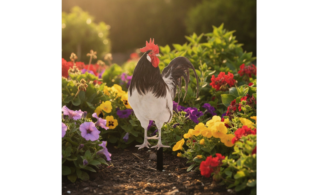 Double-Sided Cock Garden Stake Farmhouse Acrylic Yard Sign with Stake Weatherproof Cock Statue Outdoor for Gardeners, Homeowners, Lawn