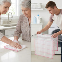 5-Layer Dishcloths and Oil-Resistant Kitchen Cloth, White with Rose Striped Yarn Dish Cloths for Dishes, Dual-Sided Bulk Pack Cleaning