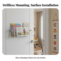 drillcomplimentary Installation Clear surfacemounted shelf Transparent Design Clear surfacemounted shelf Front-Facing Book Display wall surface-mounted storage areaSaving for Children, Collectors, Hallmethod, play area, Nursery, Living Room