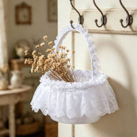 Lace Flower Girl Basket Handmade Ceremonial Decor Decorative for Ceremony