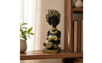 African Woman Sculpture Gold Accents Lady Figurine Decorative for Living Room