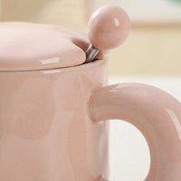 Macaron Ceramic Mug with Lid and Spoon, 400ml Pastel Color Tea for Girls, Large Coffee for Office and Home Use
