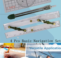 4-Piece Nautical Navigation Tool Set with Divider and Protractor