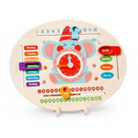 Printed English Labels Calendar Clock Board Movable Hands Clock Calendar Board Sliding Pieces Teaching Aid Colorful for Preschoolers, Children, Teachers, Classroom