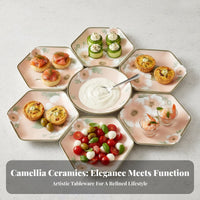 Floral Camellia Series Ceramic Tableware Set, Artistic Plates & Bowl, Home Dining, Retro Design