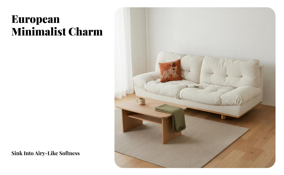 Japanese Design Sofa Modern Contemporary Puff Couch Cozy Solid Wood Frame Couch for Apartment Dwellers, Homeowners, Small Areas, Lounge Area, Bedroom