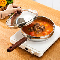 316L Stainless Steel Pot with Lid Mirror Polished Stainless Steel Pan with Wooden Handle Durable Single Handled Cooking Pan Rust-Proof for Home Cooks, Gas Stoves