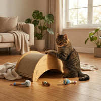 Feline Scratcher Bed Corrugated Rocking Feline Bed Curved Wood for Rest, Play