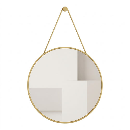 Wall Mounted Mirror with PU Rope Hanging, Black Track Style