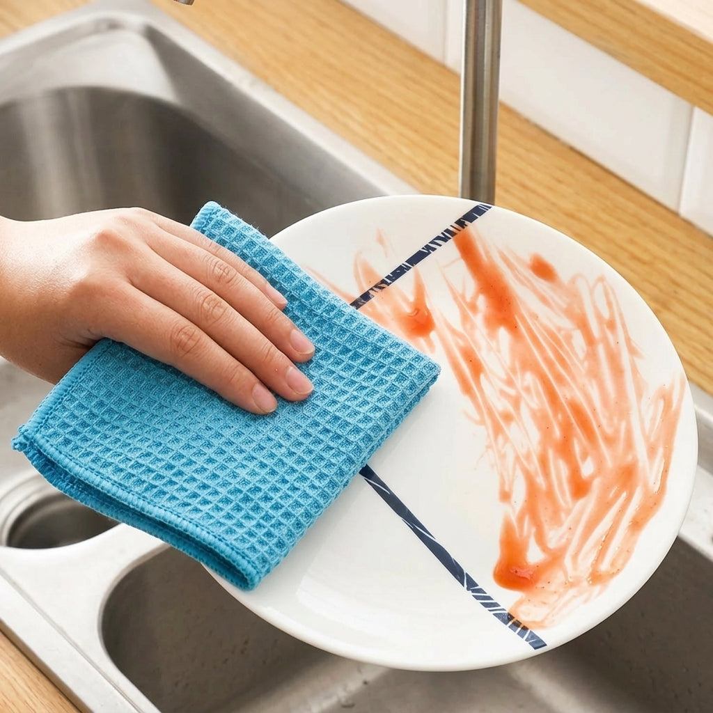 Wood Fiber Dishcloths and Dish Cloths, 25x25 cm Dishcloths for Kitchen Mesh Rapid-Dry Oil-Resistant Locked Border Finish