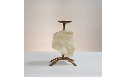Tabletop Sculptural Candle Holder Vintage-Inspired Candle Holder with Metal Stem Artisanal Sculpture Classical for Home Decorators, Art Collectors, Mantel, Dining Table