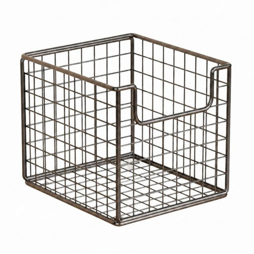 Wire Storage Basket Rack Side Handle Opening Rectangular Wire Cage Basket Grid Style