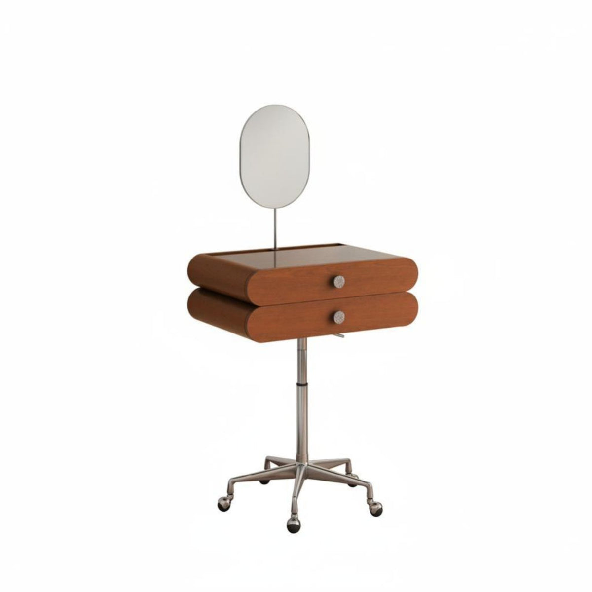 Wheeled Cosmetic Station with Adjustable Mirror Mobile Design Vanity Table Retro Aesthetic Built-in Storage for Adults, Teens