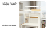Kids Desk and Chair Set Adjustable Height Children's Study Desk with Hutch Student Table Ergonomic Lamp Storage Suitable for Home Study Room School